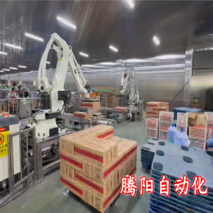 箱裝食品碼垛機器人代替人工車間看不到搬運工